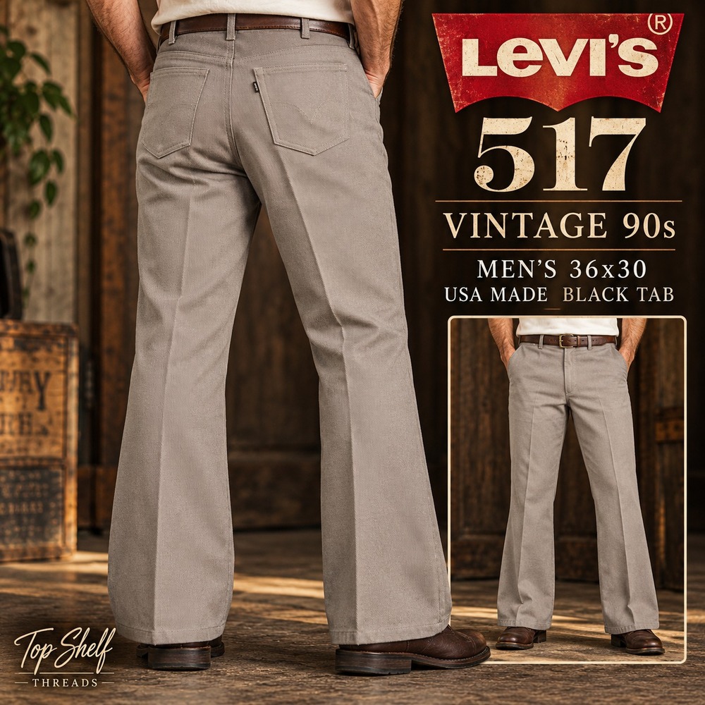 VTG 1993 Levi's 517 Sta Prest Men W36 L30 Taupe Gray Bootcut USA Black Gold Tab